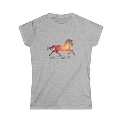 Sagittarius Women’s Softstyle Tee – Empowering Celestial Horse Zodiac Shirt