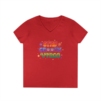 Stay Groovy Virgo Women’s V-Neck Tee – Empowering Retro Zodiac Shirt