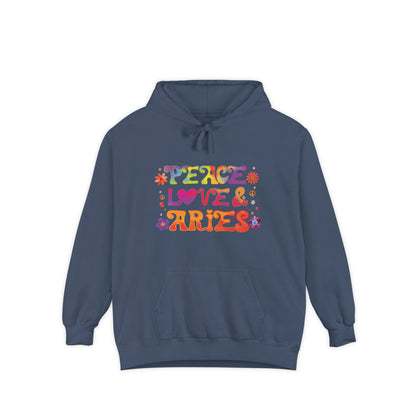 Peace Love & Aries Unisex Hoodie – Groovy Retro Comfort Colors Midweight Hoodie