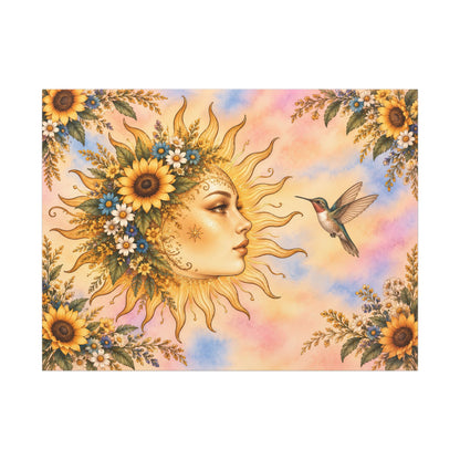 Sunflower Sun Goddess – Boho Celestial Canvas Wall Art