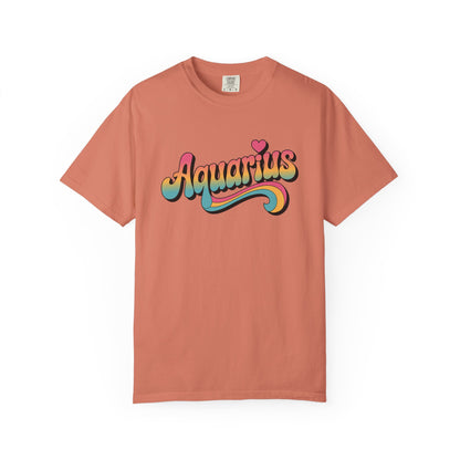 Aquarius – Groovy Heartburst Retro Zodiac Tee