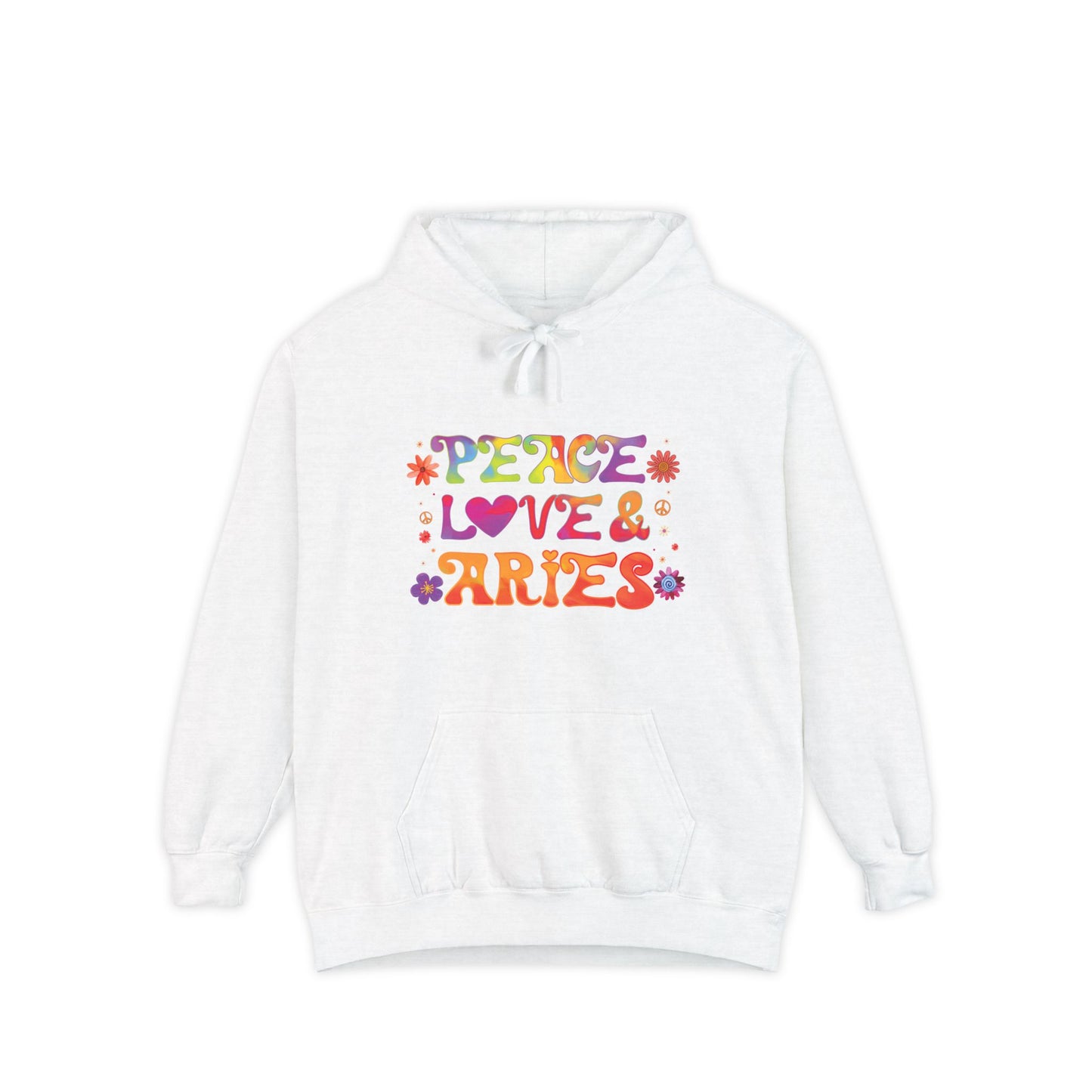 Peace Love & Aries Unisex Hoodie – Groovy Retro Comfort Colors Midweight Hoodie