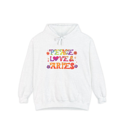 Peace Love & Aries Unisex Hoodie – Groovy Retro Comfort Colors Midweight Hoodie