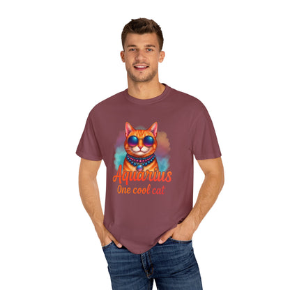 Aquarius One Cool Cat – Funky Retro Zodiac Tee - Enchanted Sky