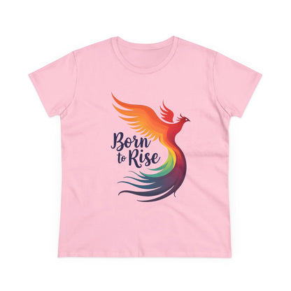 Born to Rise Women’s Crewneck Tee – Empowering Phoenix Colorful Shirt