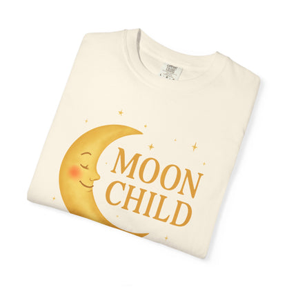 Moon Child Crescent Tee – Vibrant Golden Celestial Comfort Colors 1717 Shirt