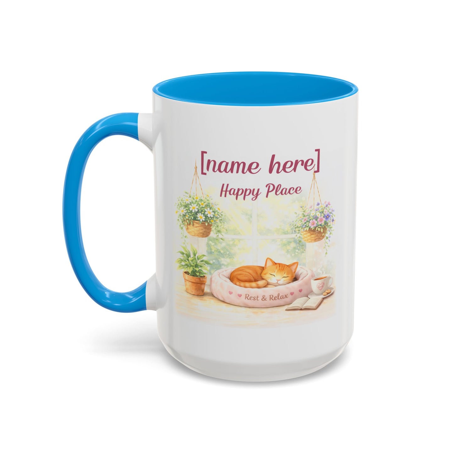 Personalized Name Cat Mug - Custom "Happy Place" Ceramic Mug for Cat Lovers