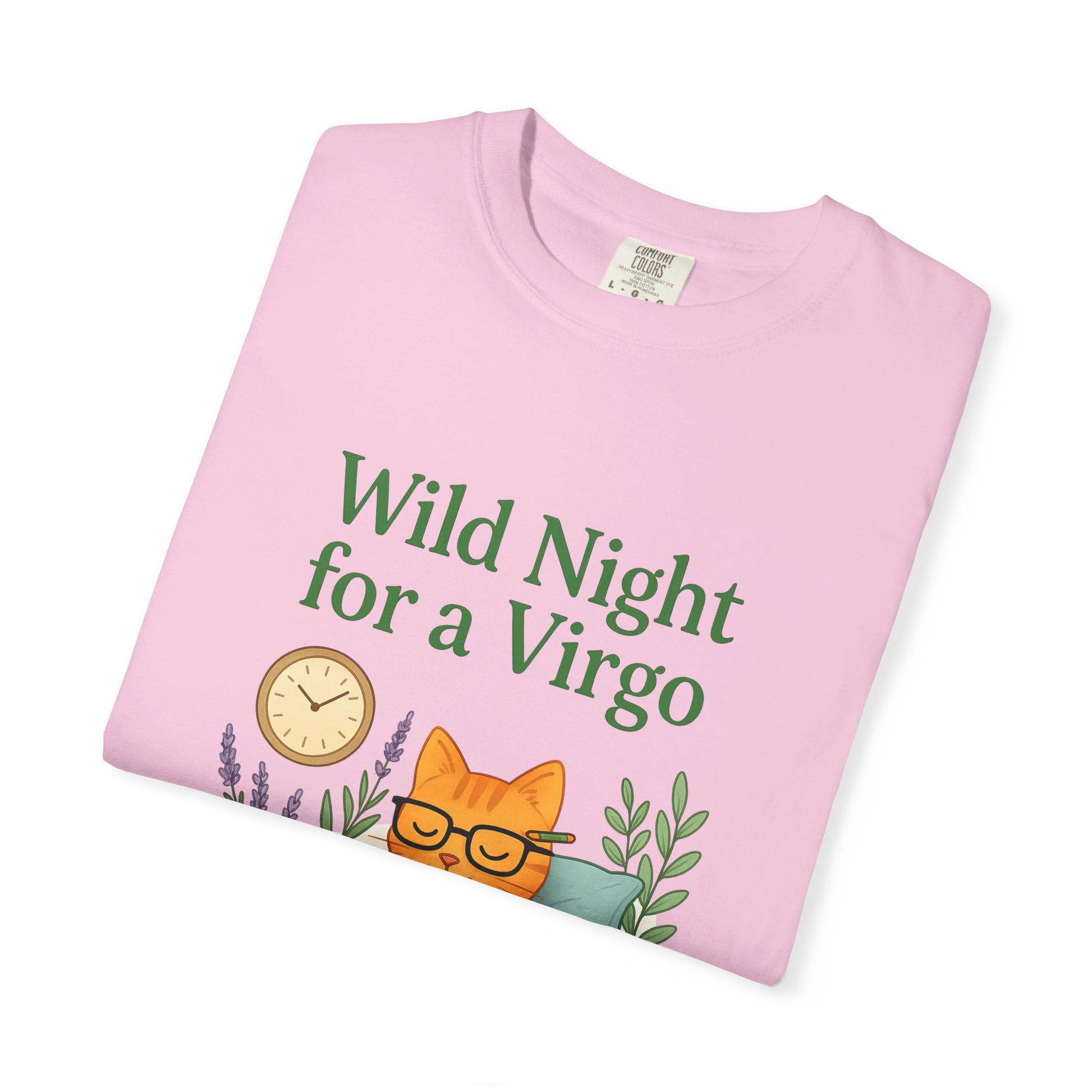 Wild Night for a Virgo – Cozy Cat Tee for Bookish Earth Signs