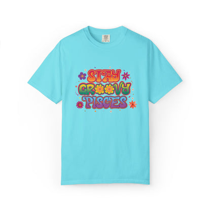 Stay Groovy Pisces - Retro Flower Power Zodiac Tee