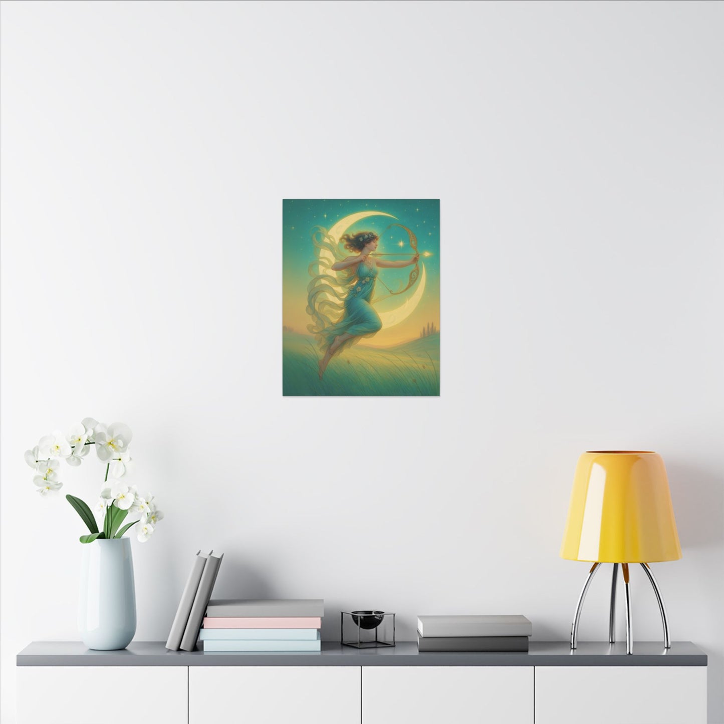Artemis of the Stars – Celestial Moon Goddess Art Nouveau Canvas Wall Art