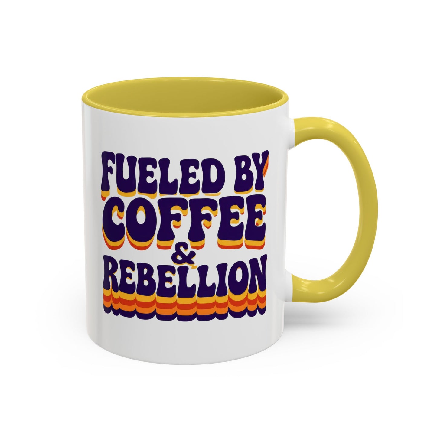 Fueled by Coffee & Rebellion – Funny Retro Mug (Color Accent, 11oz & 15oz)