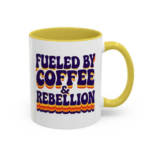 Fueled by Coffee & Rebellion – Funny Retro Mug (Color Accent, 11oz & 15oz)