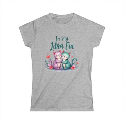 In My Libra Era Women’s Softstyle Tee – Empowering Zodiac Cat Shirt