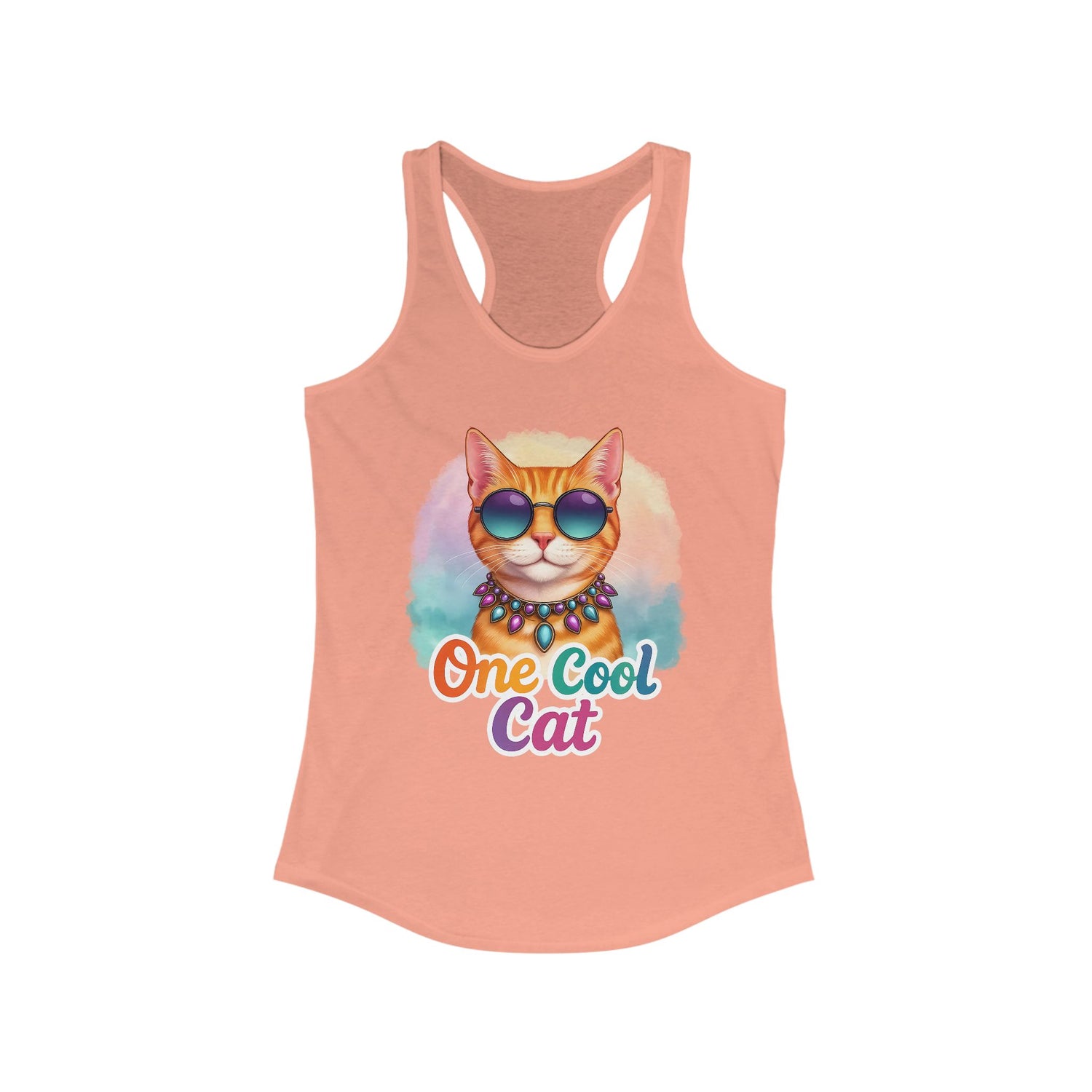 Cool Cat -Colorful Fun Groovy Kitty - Women's Racerback Tank - Enchanted Sky