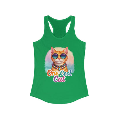 Cool Cat -Colorful Fun Groovy Kitty - Women's Racerback Tank