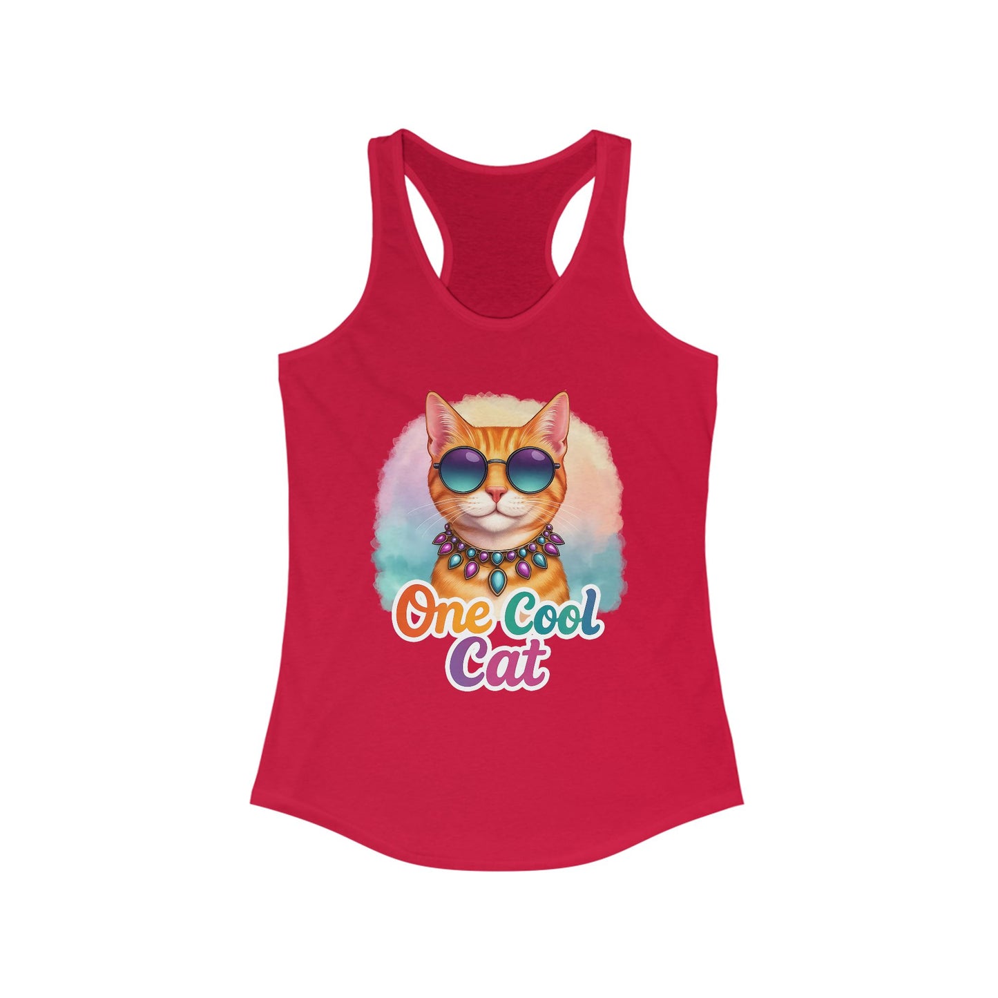 Cool Cat -Colorful Fun Groovy Kitty - Women's Racerback Tank