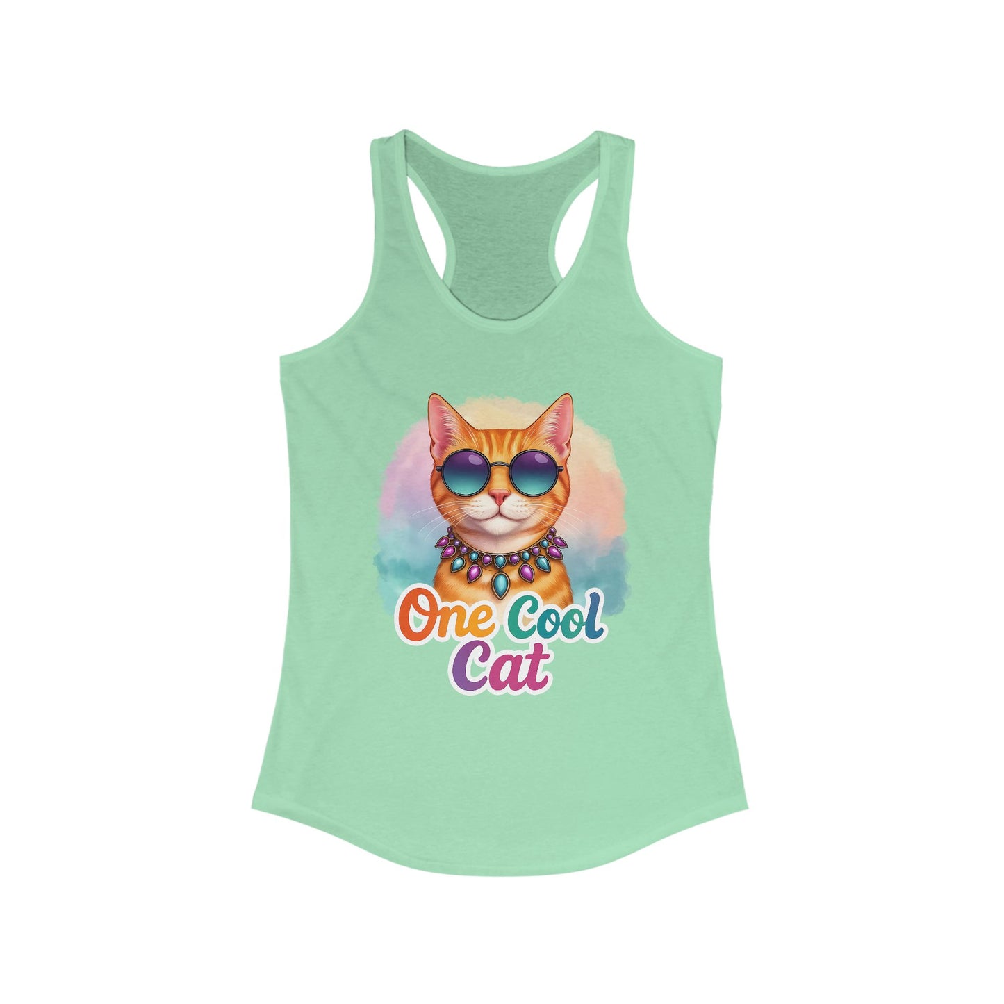 Cool Cat -Colorful Fun Groovy Kitty - Women's Racerback Tank