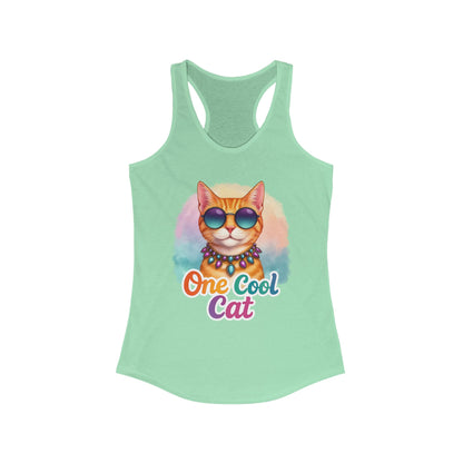 Cool Cat -Colorful Fun Groovy Kitty - Women's Racerback Tank