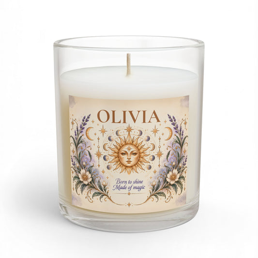 Personalized Whimsical Boho Celestial Candle with Name