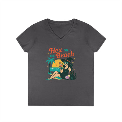 Hex on the Beach Women’s V-Neck Tee – Funny Magical Tropical Witch Shirt