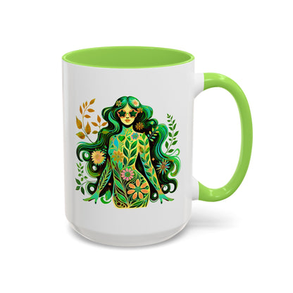 I’m Super Natural – Groovy Earth Goddess Two-Sided Mug (Yellow or Green, 11oz & 15oz)