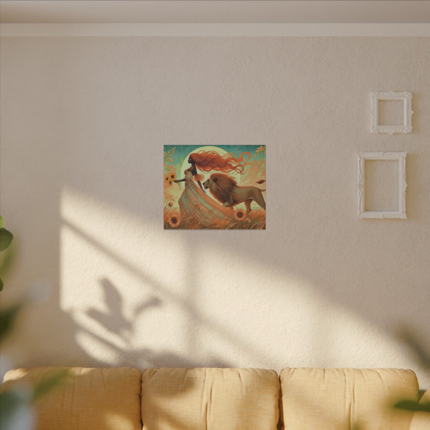 Leo Zodiac Wall Art, Lion Goddess Canvas Print, Astrology Home Decor, Leo Gift for Her, Sunflower Leo Painting, Star Sign Wall Decor