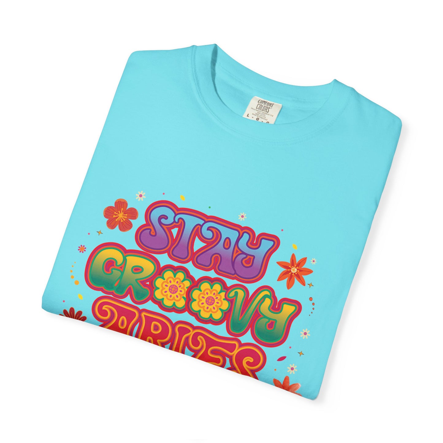 Stay Groovy Aries Tee – Colorful Retro Zodiac Shirt, 70s Flower Power Style