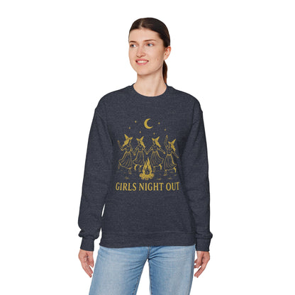 Girls Night Out Crewneck Sweatshirt – Dancing Witches Bonfire Graphic (Unisex)