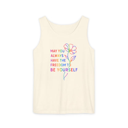 Be Yourself Affirmation Tank Top, May You Always Have the Freedom to Be Yourself Shirt, Self Love Graphic Tank, Inspirational Gift for Her, Rainbow Flower Tank