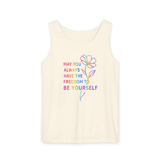 Be Yourself Affirmation Tank Top, May You Always Have the Freedom to Be Yourself Shirt, Self Love Graphic Tank, Inspirational Gift for Her, Rainbow Flower Tank