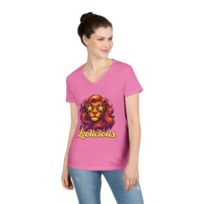 Leolicious Women’s V-Neck Tee – Empowering Retro Lion Zodiac Shirt
