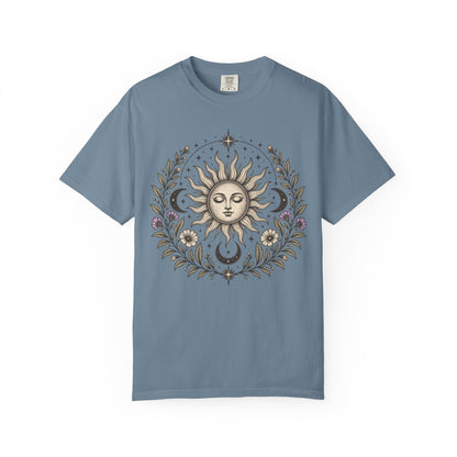 Boho Spiritual Sun and Floral Hippie Unisex T-Shirt