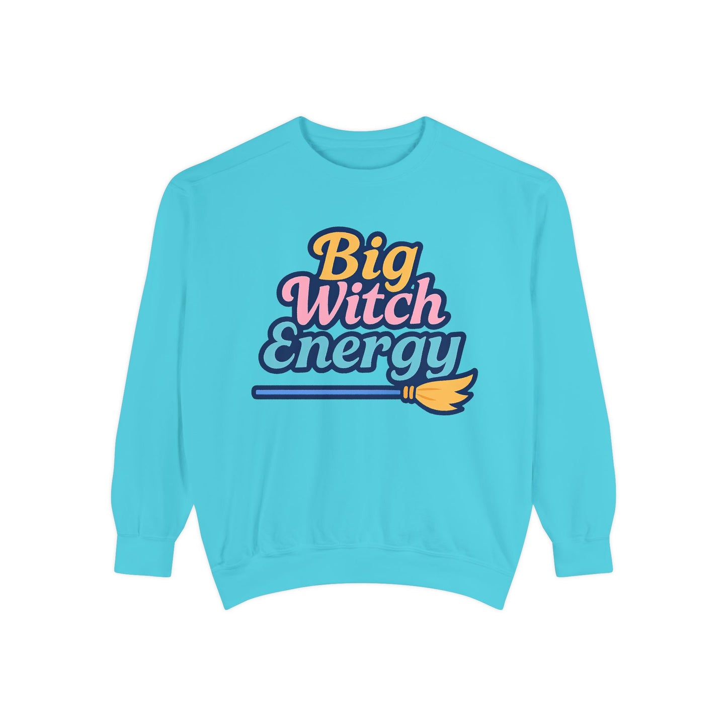 Big Witch Energy Sweatshirt – Colorful Pastel Broom Pullover