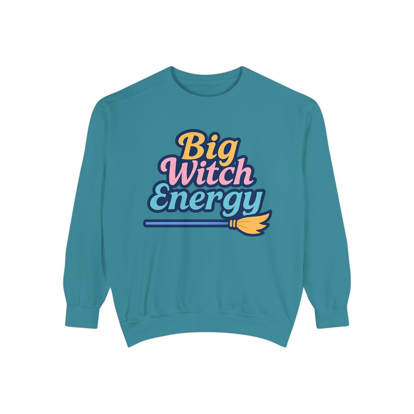 Big Witch Energy Sweatshirt – Colorful Pastel Broom Pullover