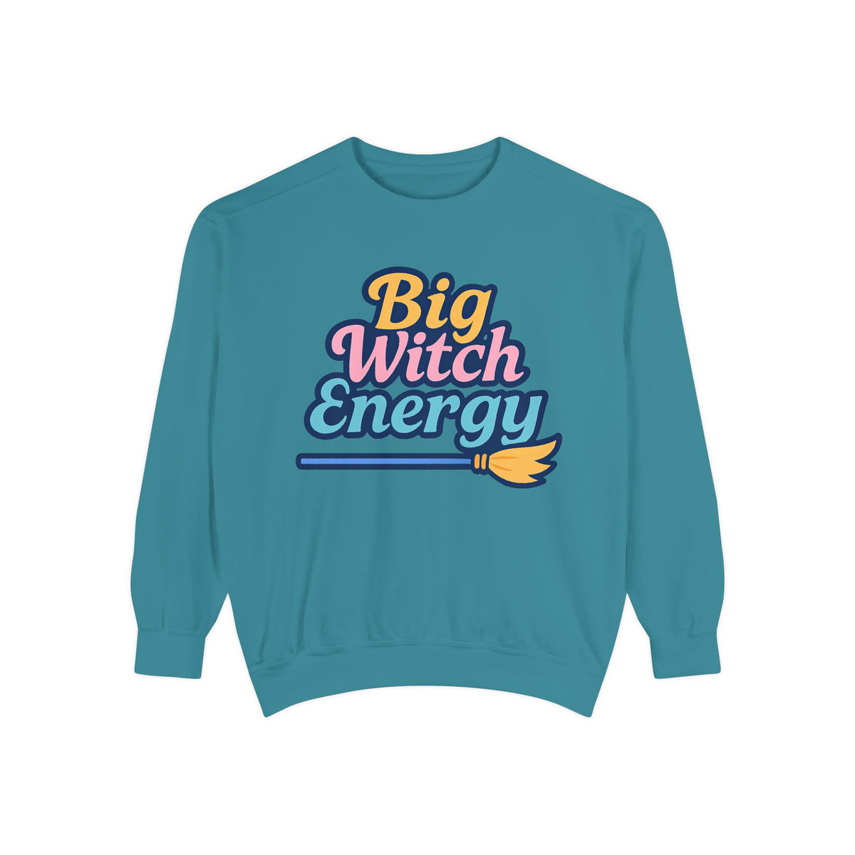 Big Witch Energy Sweatshirt – Colorful Pastel Broom | Comfort Colors Unisex Pullover - Enchanted Sky