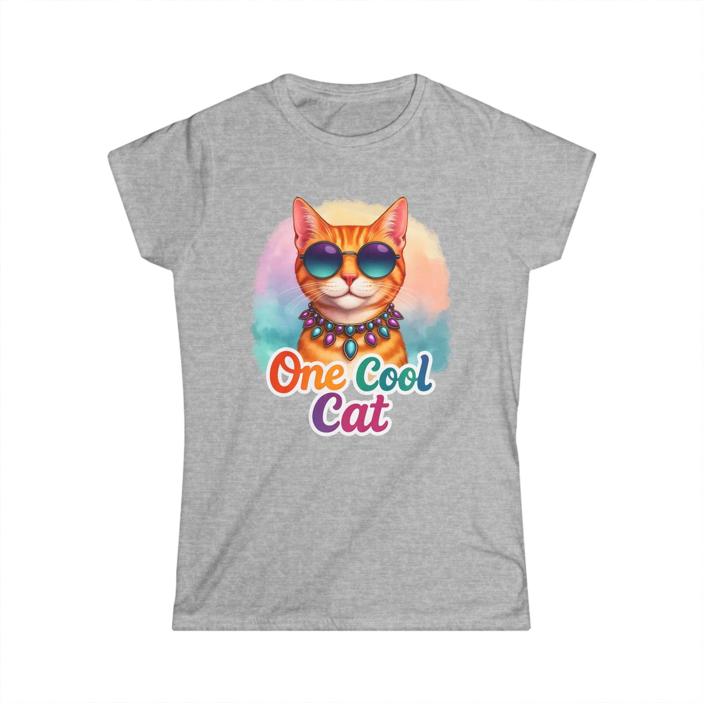 One Cool Cat Women’s Softstyle Tee – Colorful Retro Sunglasses Shirt