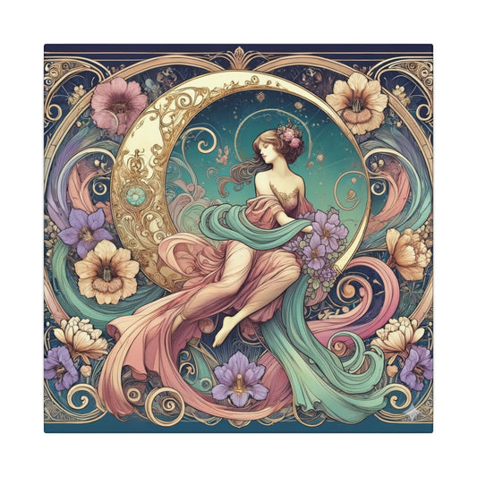 Floral Moon Muse – Art Nouveau Goddess Wall Art
