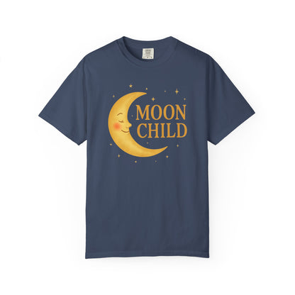 Moon Child Crescent Tee – Vibrant Golden Celestial Comfort Colors 1717 Shirt