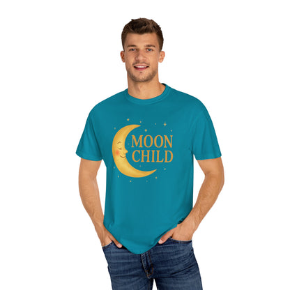 Moon Child Crescent Tee – Vibrant Golden Celestial Comfort Colors 1717 Shirt