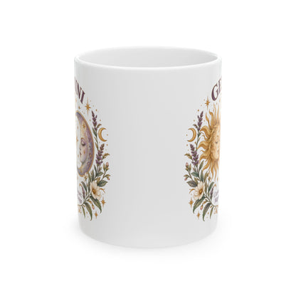 Boho Celestial Whimsical Sun and Moon Gemini Zodiac Mug