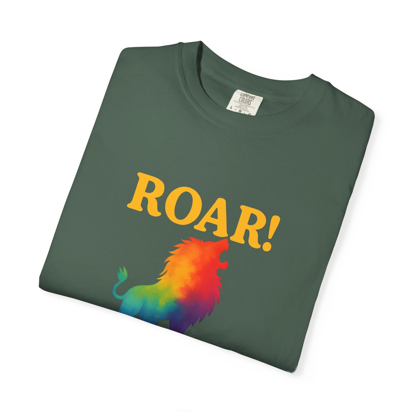ROAR! – Retro Rainbow Lion Tee for Cosmic Confidence