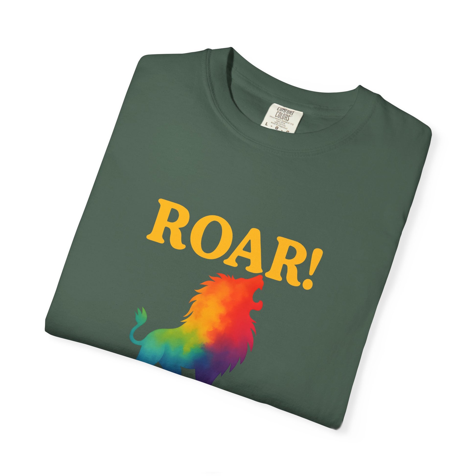 ROAR! – Retro Rainbow Lion Tee for Cosmic Confidence