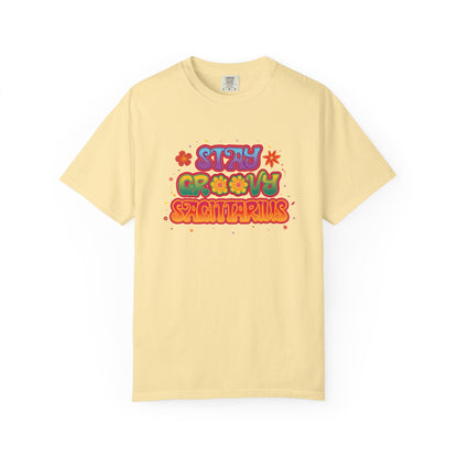 Stay Groovy Sagittarius – Retro Zodiac Flower Power Tee