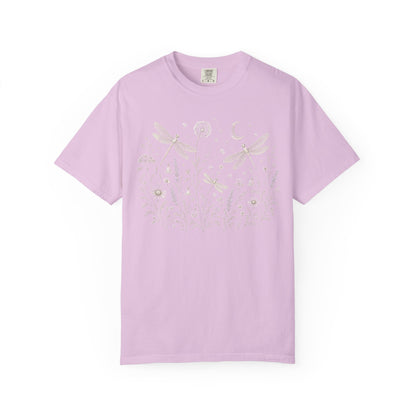 Boho Floral Night Sky Dragonfly Meadow T-Shirt