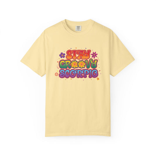 Stay Groovy Scorpio Tee – Groovy Flower Power Zodiac Shirt