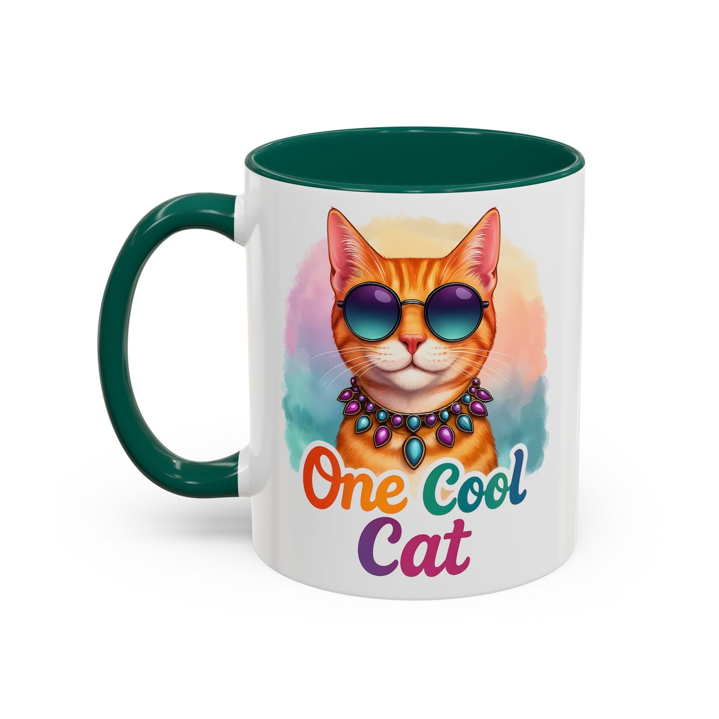 One Cool Cat – Groovy Fun Colorful Kitty Mug (Blue Accent, 11oz & 15oz)