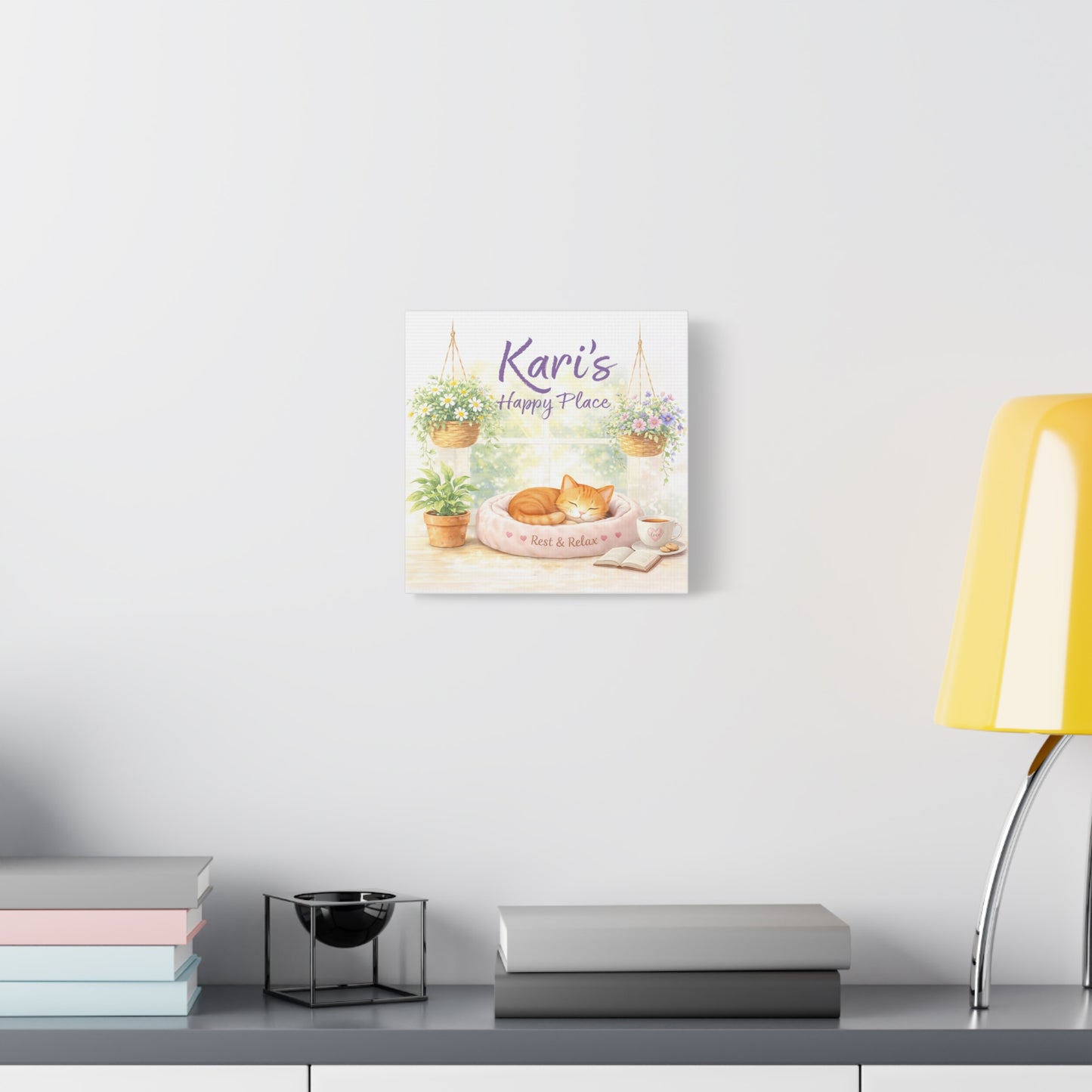Personalized Cat Canvas Print - "Kari's Happy Place" Cozy Pet Wall Art