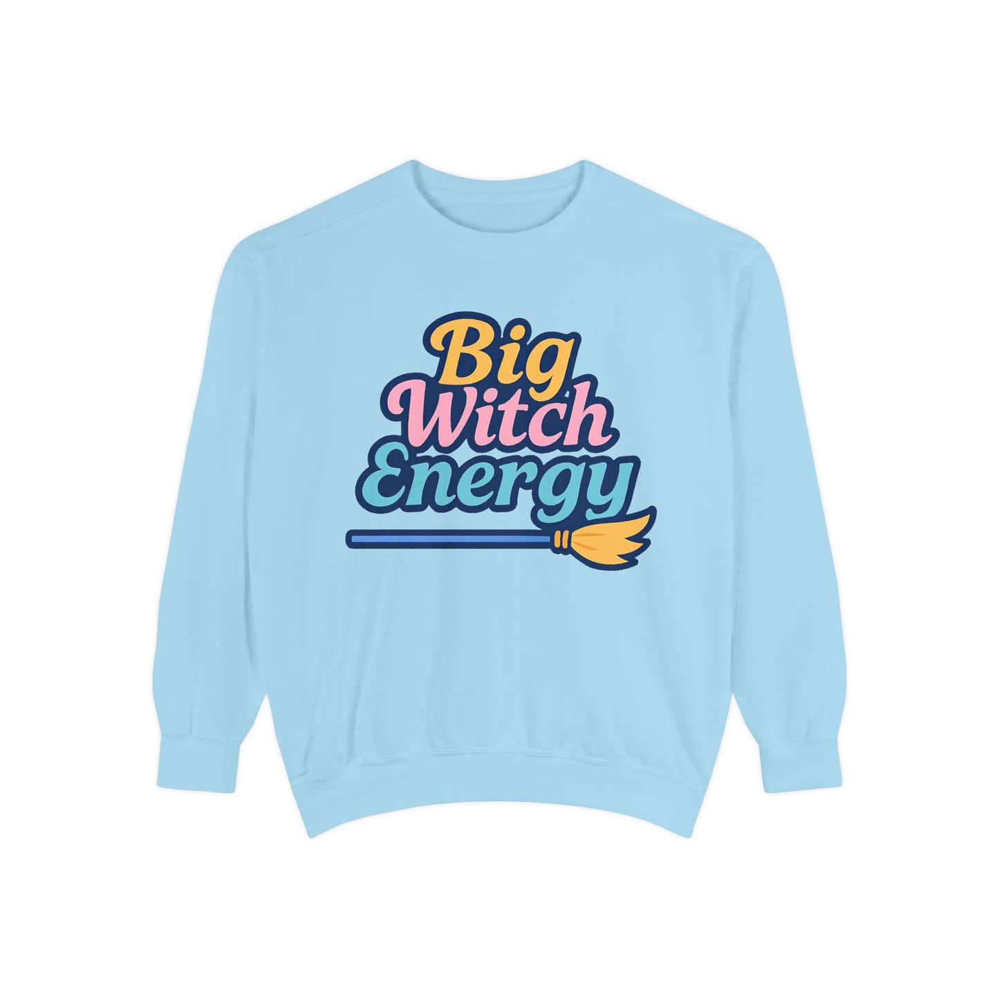 Big Witch Energy Sweatshirt – Colorful Pastel Broom Pullover