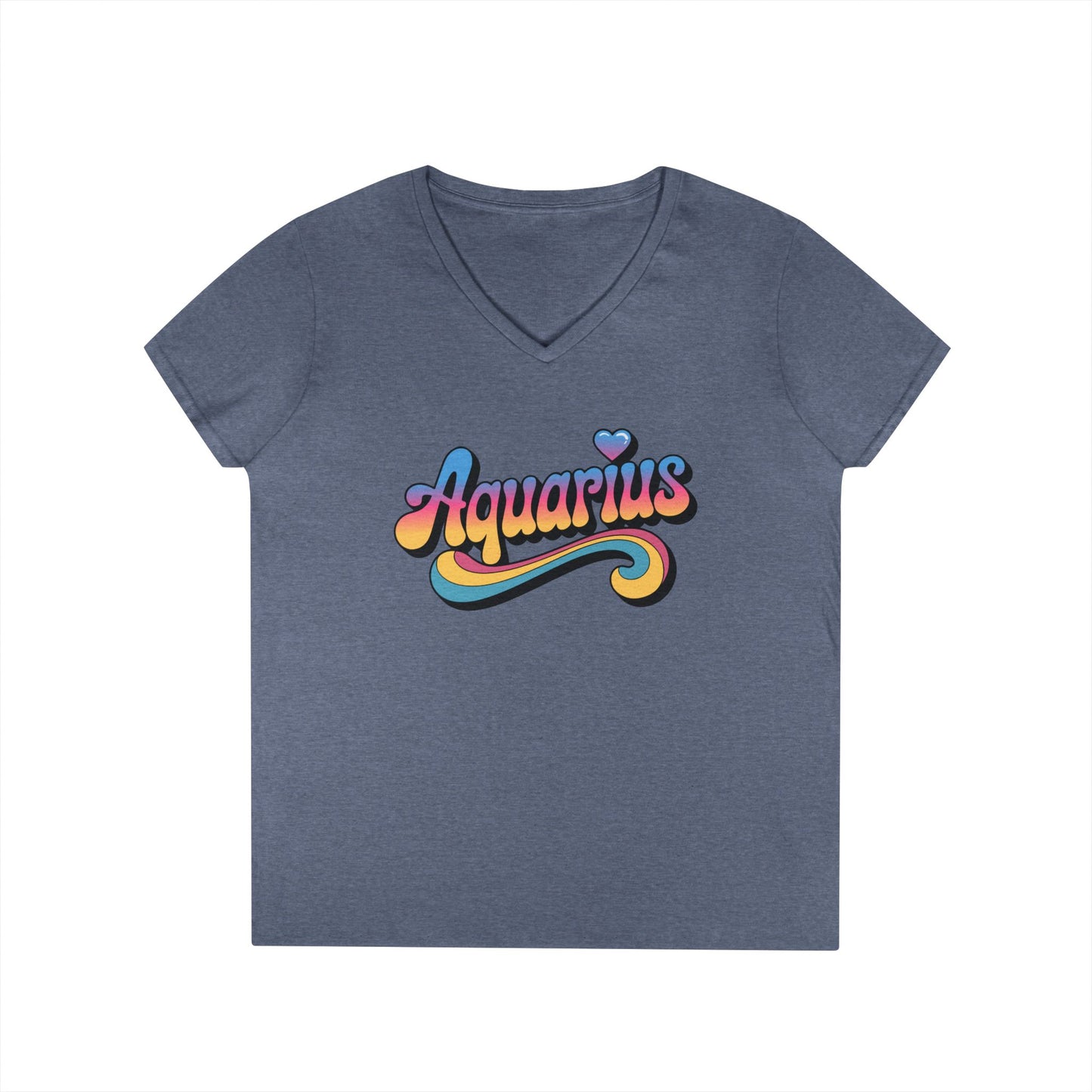Retro Aquarius Women's V-Neck Tee – Empowering Colorful Zodiac Shirt