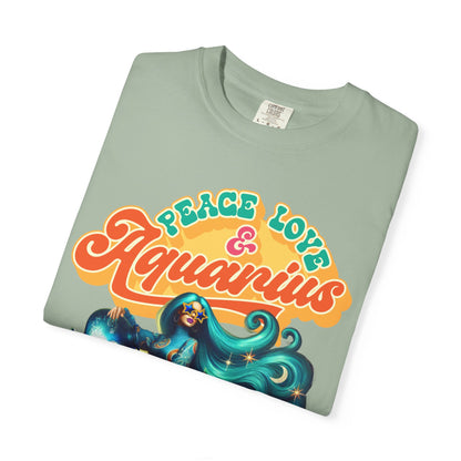Peace Love & Aquarius – Retro Zodiac Water Bearer Tee